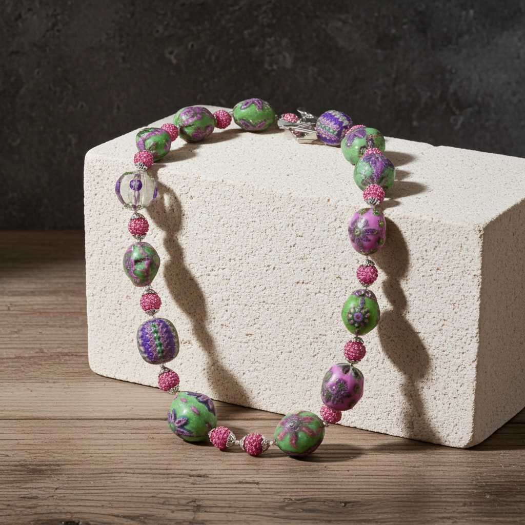 Pink and  Green Statement Necklace