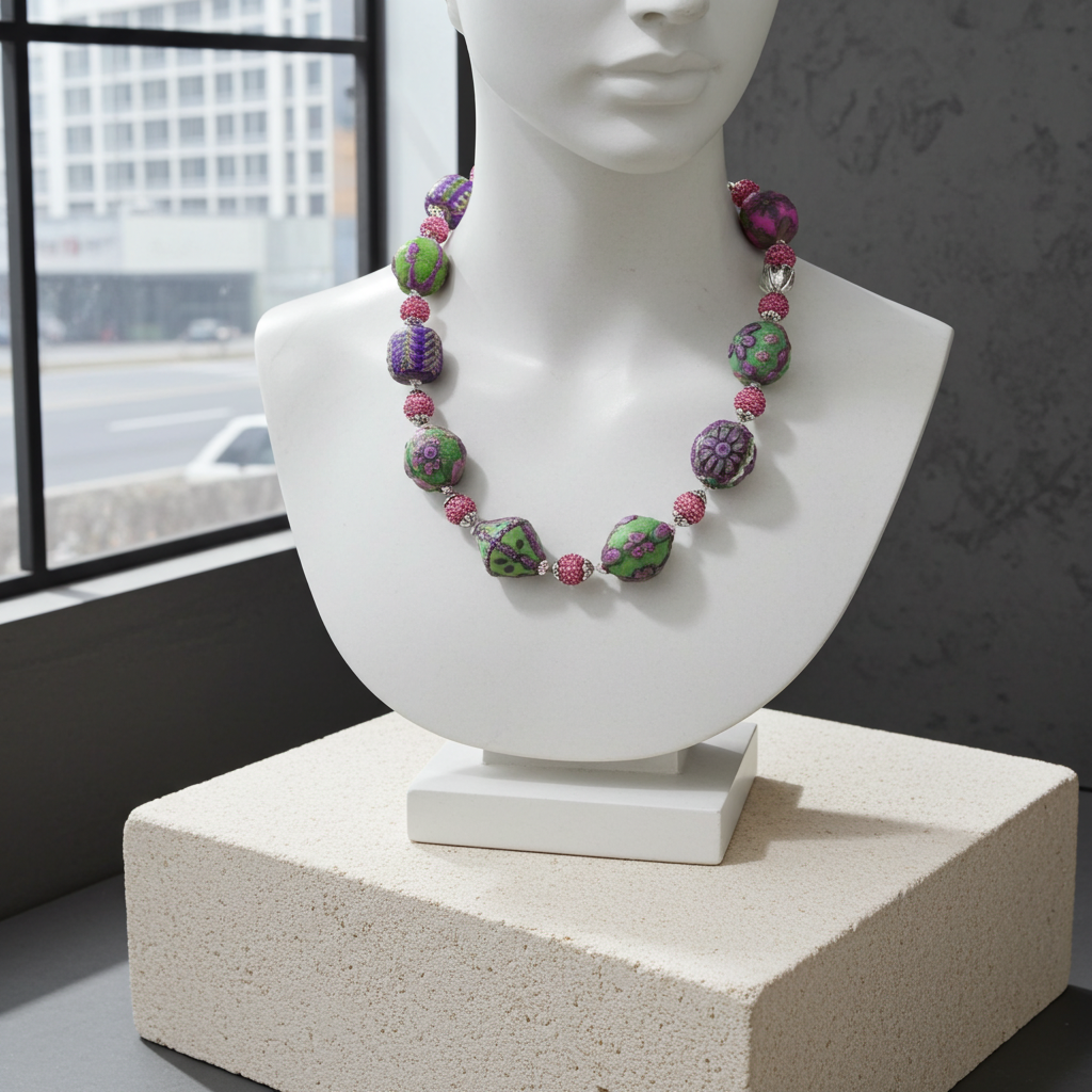 Pink and  Green Statement Necklace