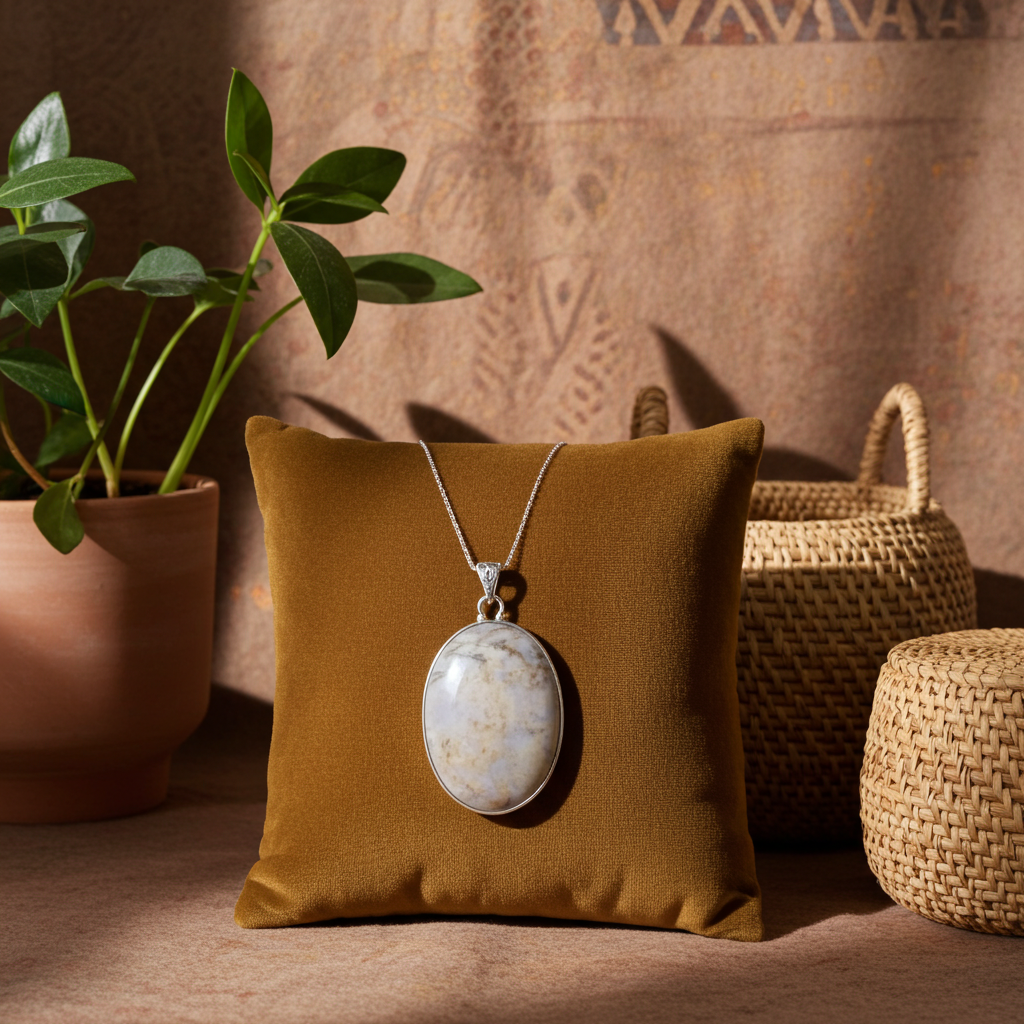 Rare Purple Opalite Gemstone Pendant on Sterling Chain