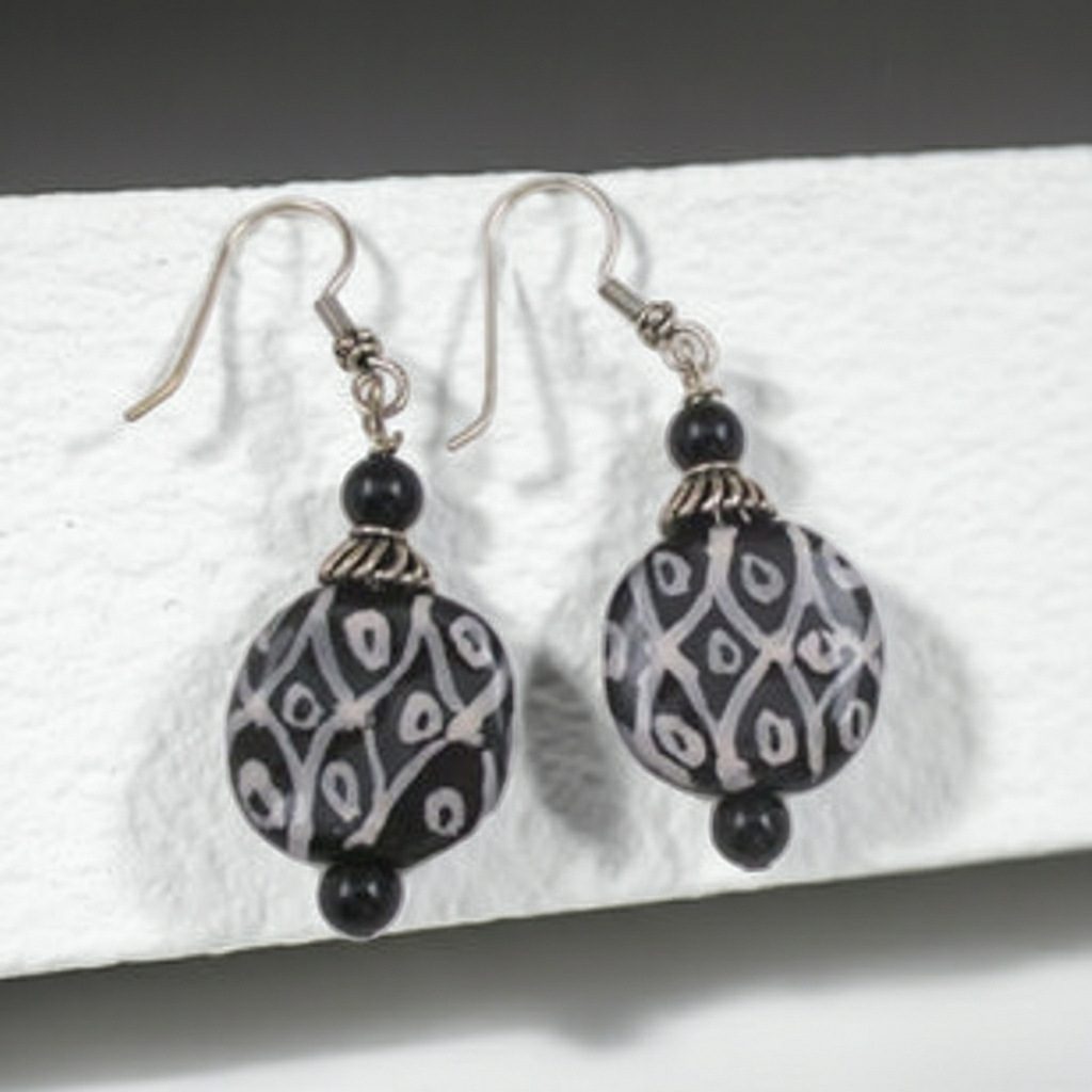 Handmade Black & White Kazuri Earrings