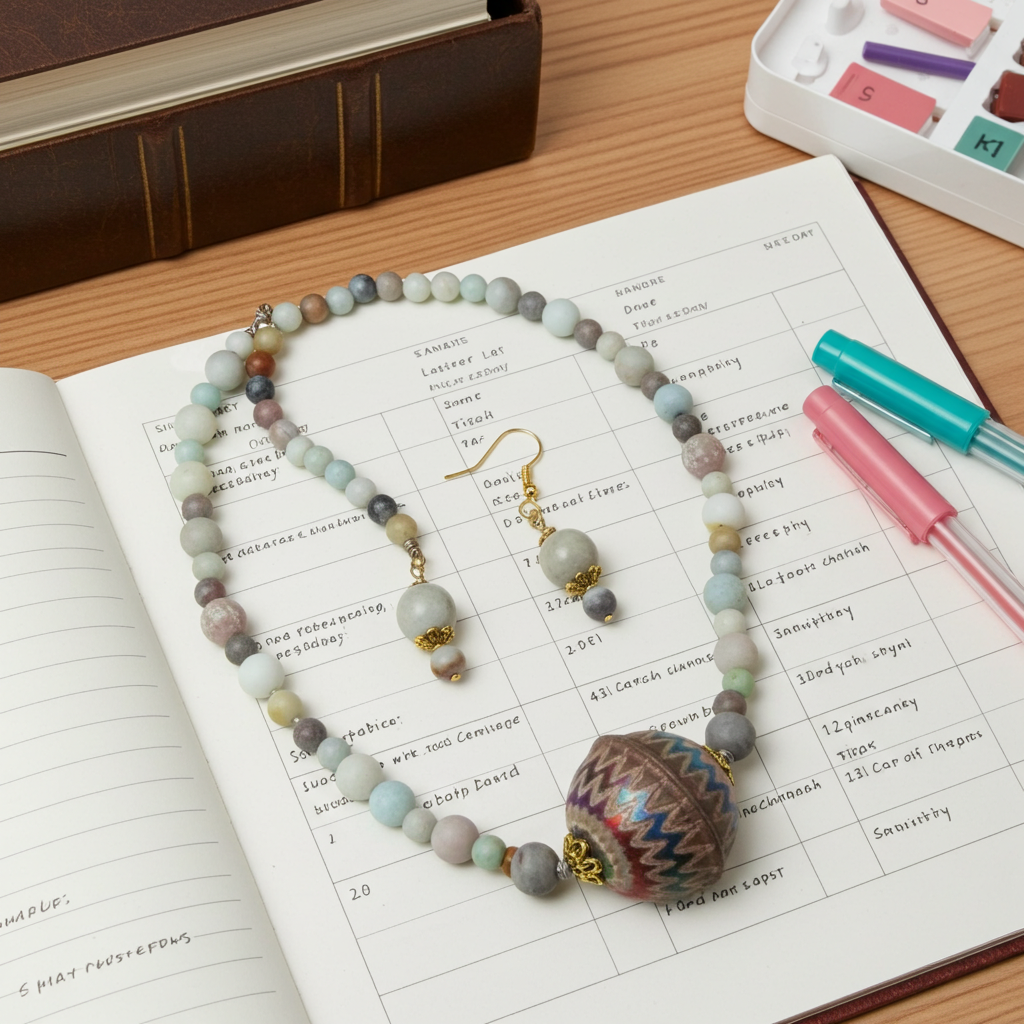 Statement Necklace in Gemstone Amazonite  & Rainbow Leather Bead