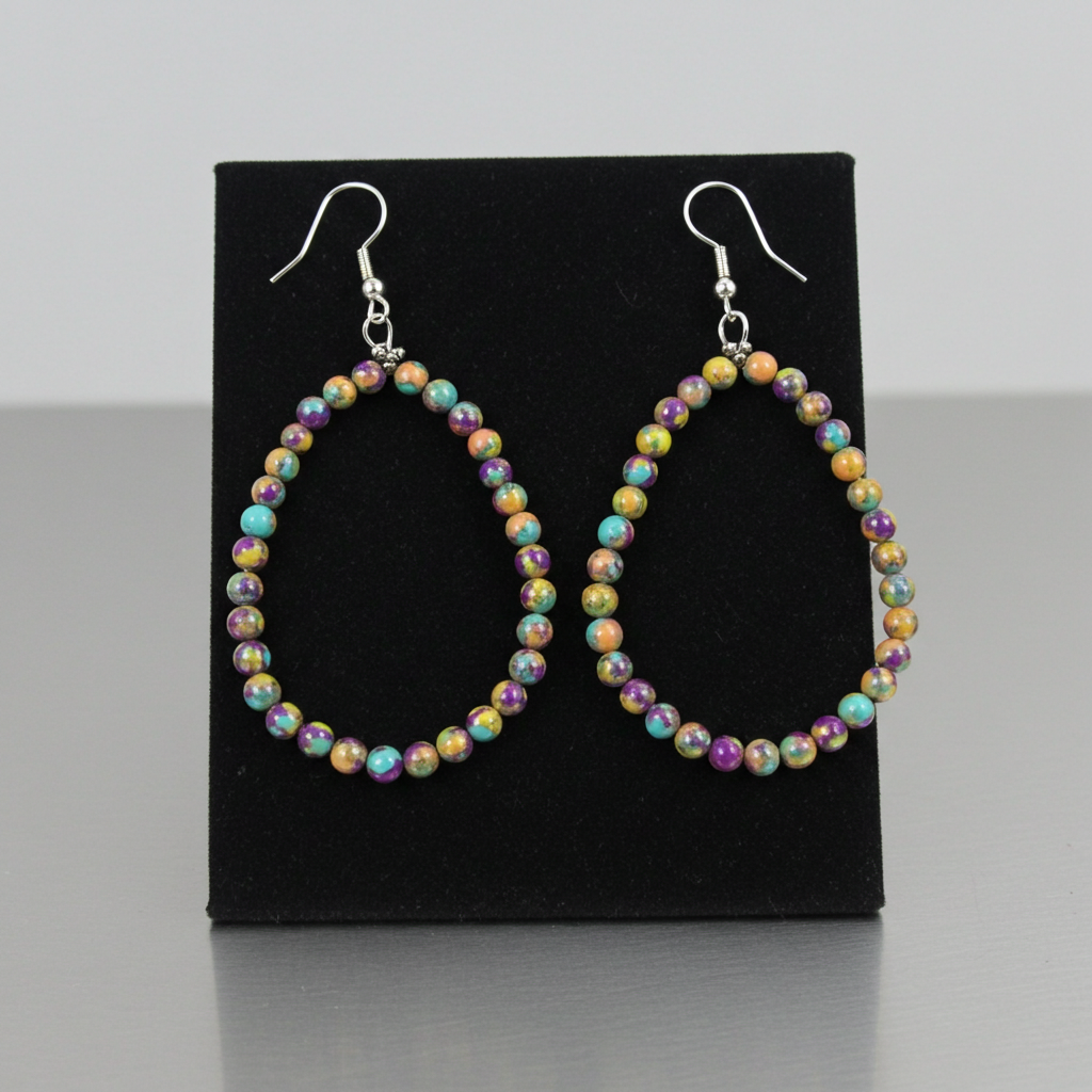 Big Multi-colored Gemstone Jasper Hoop Earrings