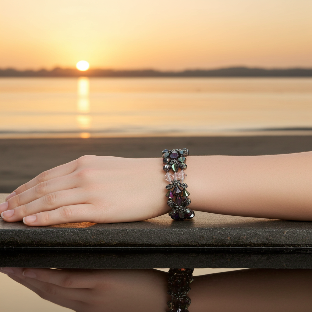 Cuff  Crystal Bracelet in Vitrail Three Strand