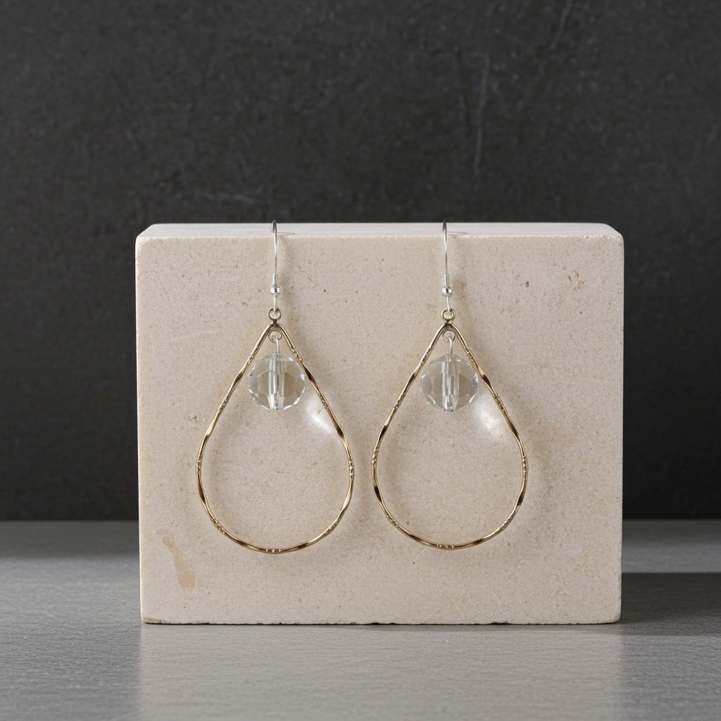 Gold Teardrop Hoop & Rock Crystal Earrings