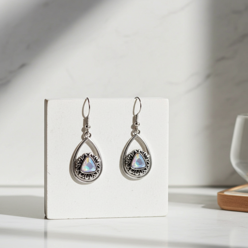Crystal & Silver Drop Earrings