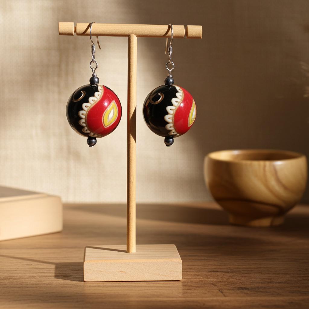 Handmade Hot Red Paisley Black & Red Earrings  Golem Design