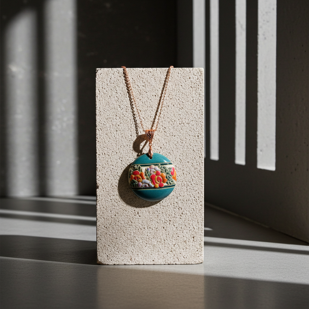 Turquoise Floral Artisan Bead Pendant Necklace