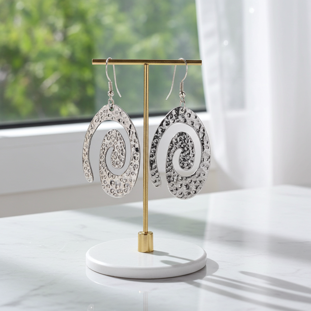 Bold Silver Swirled Charm Dangle Earrings