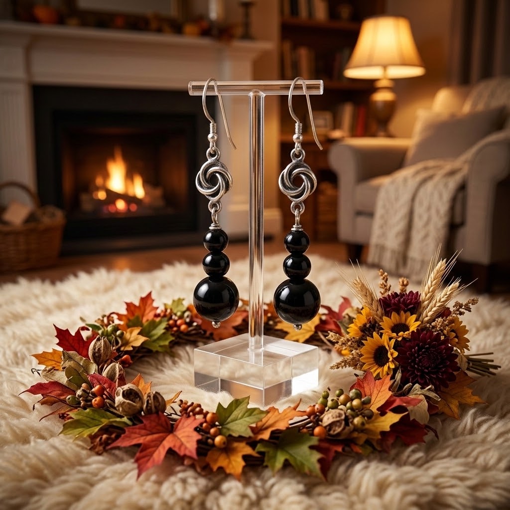 Black Onyx and Sterling Silver Earrings