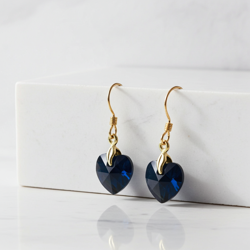 Navy Swarovski Crystal  Heart Earrings Girls Frist Earrings