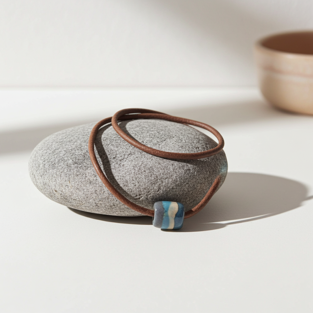 Brown Leather Necklace Kazuri Bead Focus Accent
