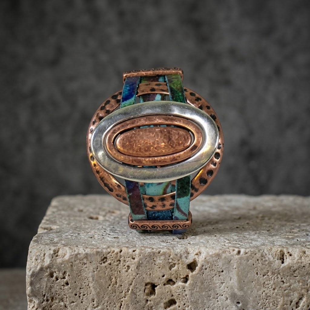 Turquoise Floral Leather Cuff Bracelet Handcrafted