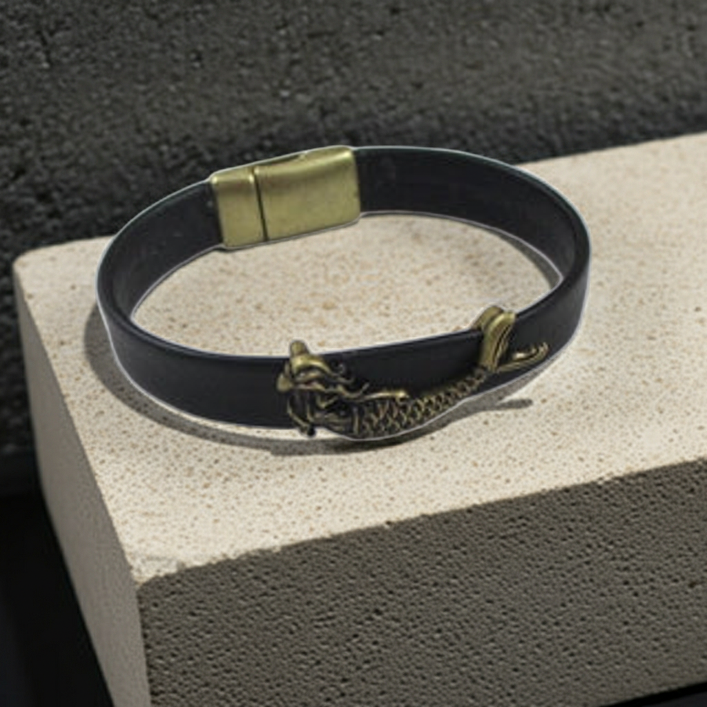 Antique Gold Mermaid On Brown Leather Bracelet