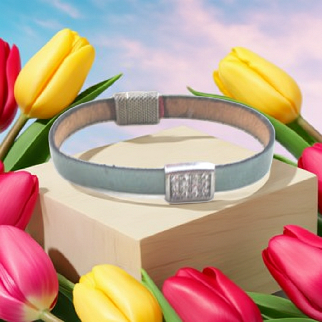 Aqua Flat Leather Bracelet with Crystal Focus