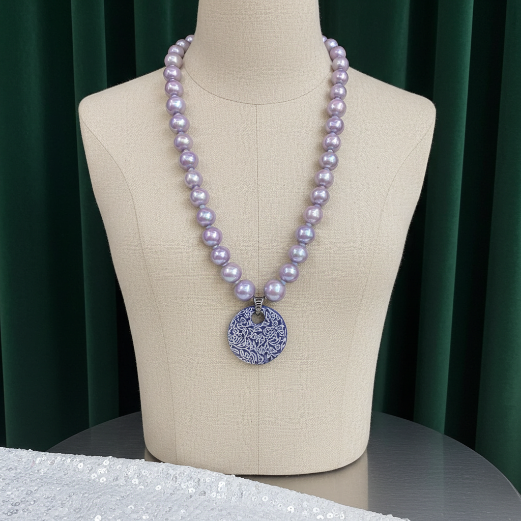 Lilac Bead  Necklace with Handmade Fair Trade Swazi Pendant
