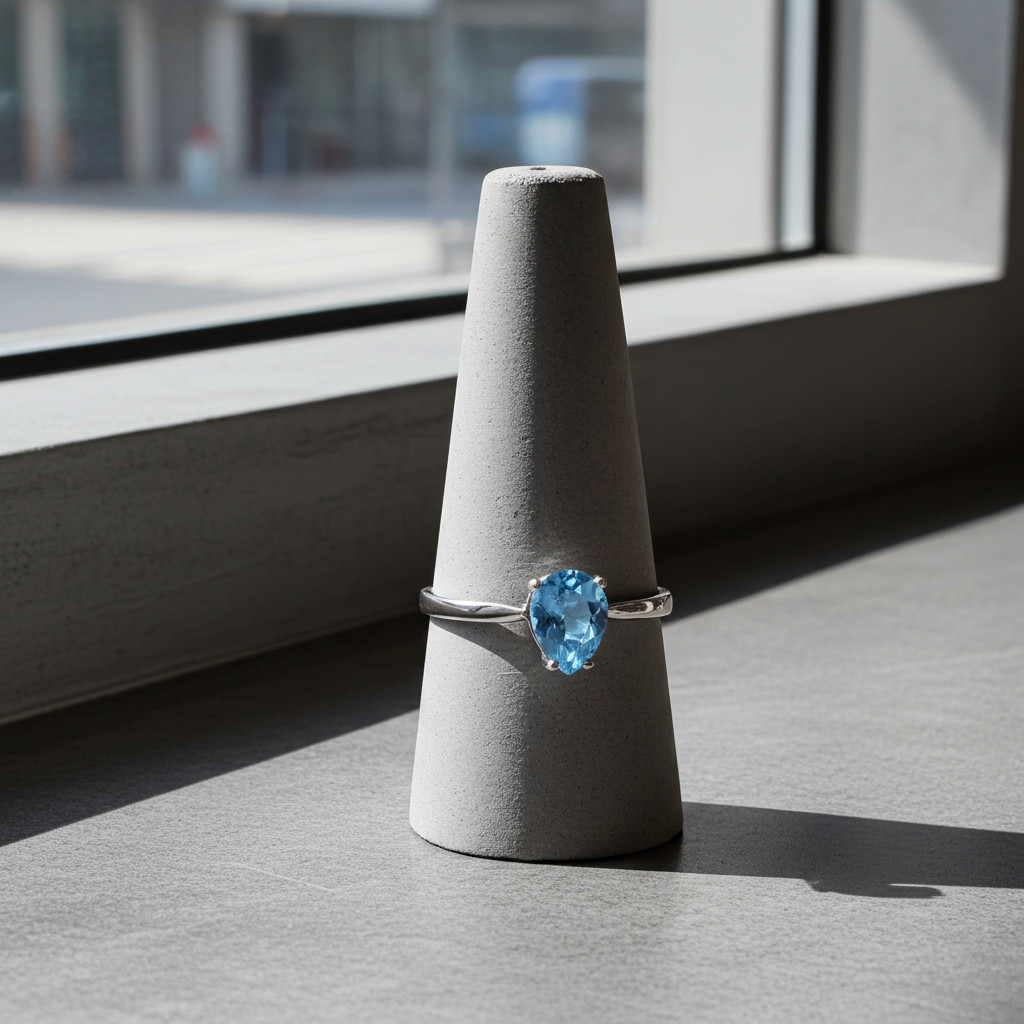 Pear Cut Gemstone London Blue Topaz  Silver Ring Size 7