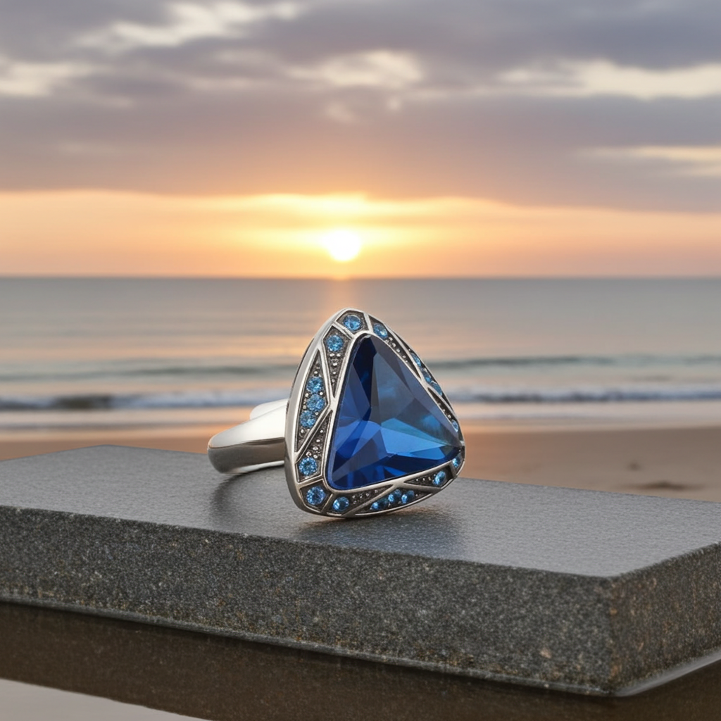 Blue Fashion Rhinestone Ring Size 8