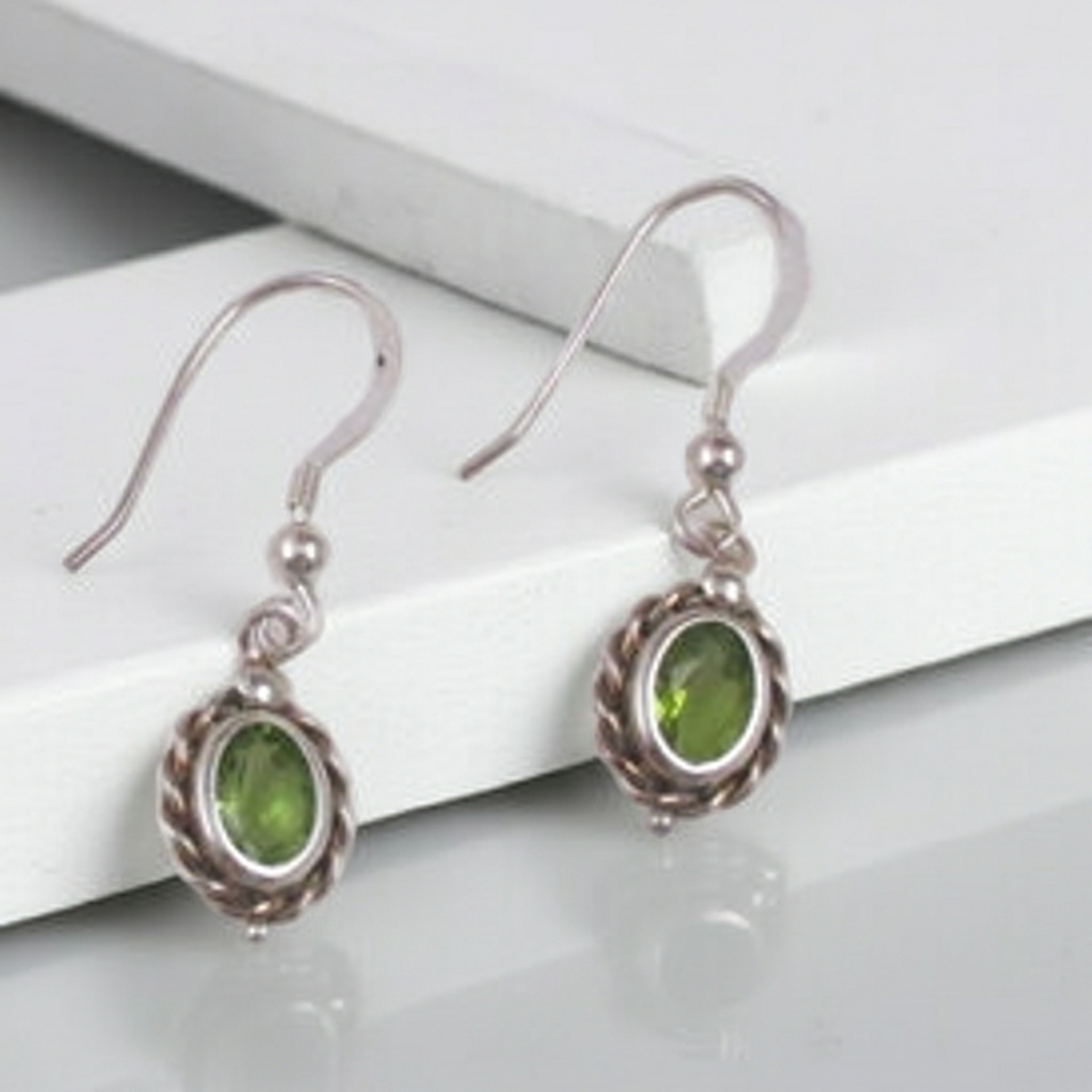 Elegant Peridot Gemstone  & Silver Drop Earrings