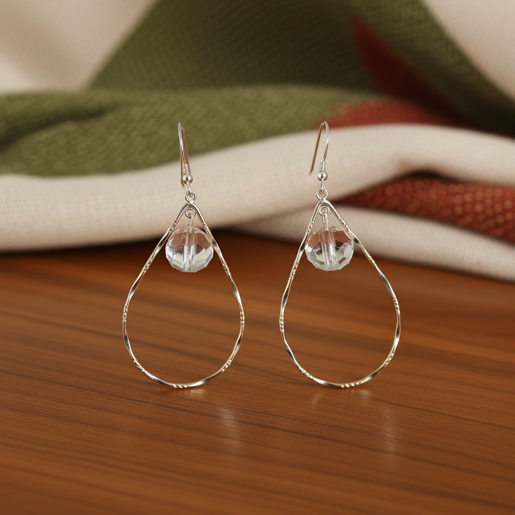 Gold Teardrop Hoop & Rock Crystal Earrings