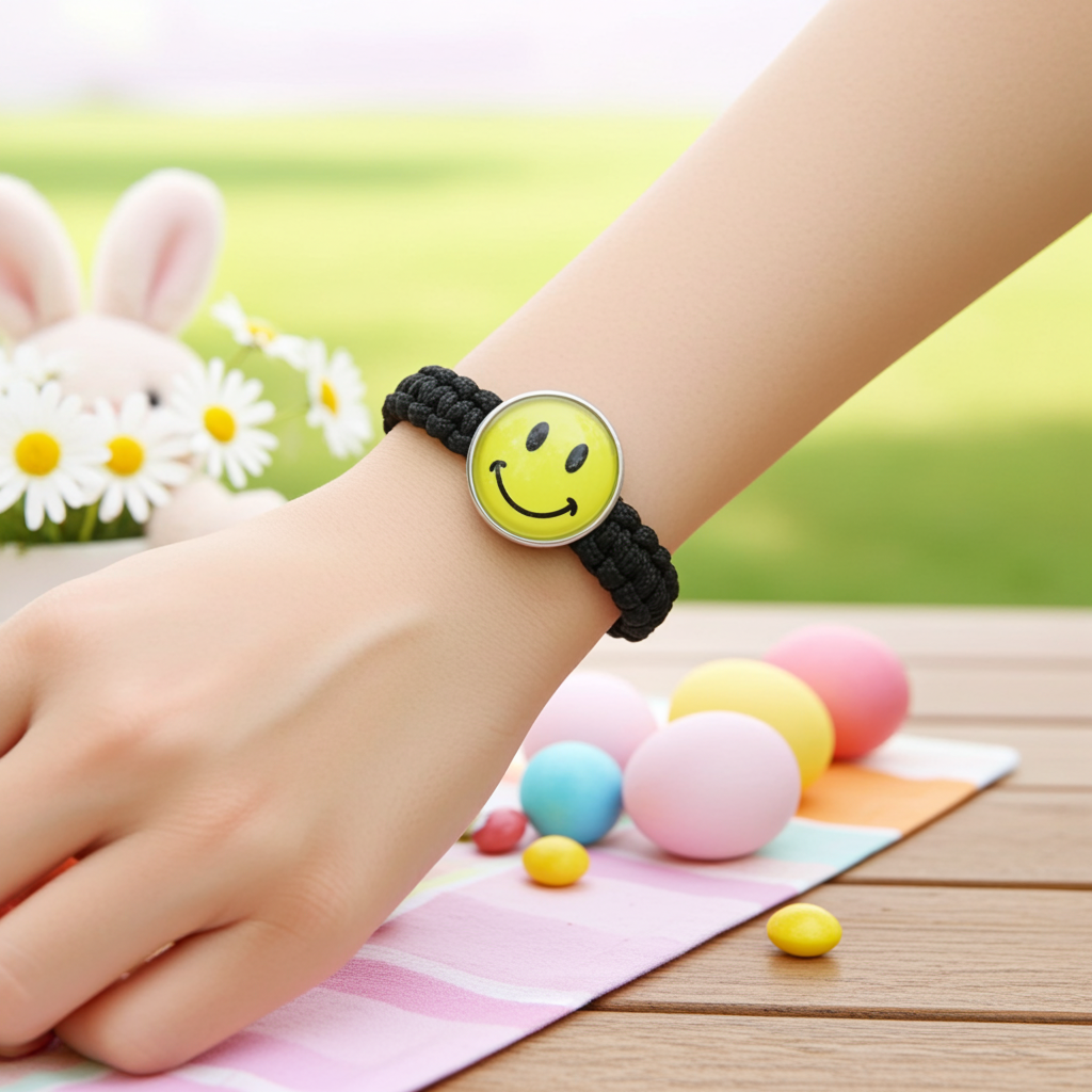 Kid's Emoji Black  Braided  Bracelet