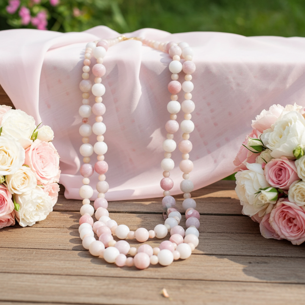 White Agate Gemstone Necklace Double Strand