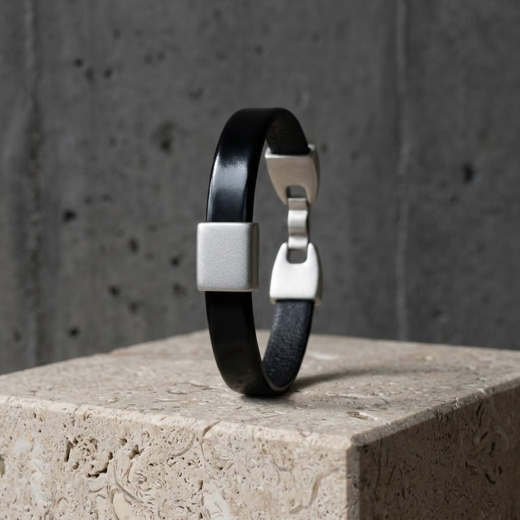 Men's Navy Flat Leather Bracelet