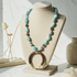 Bold Statement Amzonite Nuggets & Bone Crescent Pendant Necklace
