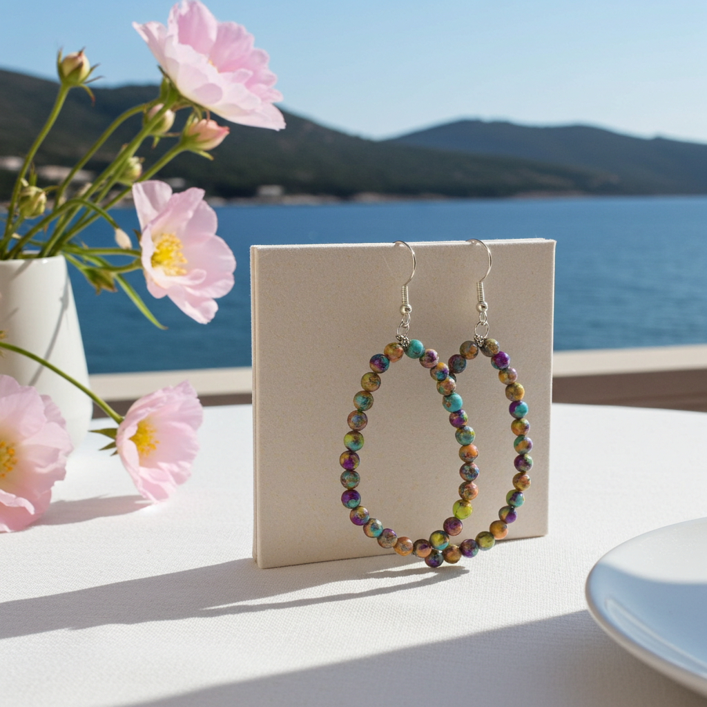 Big Multi-colored Gemstone Jasper Hoop Earrings