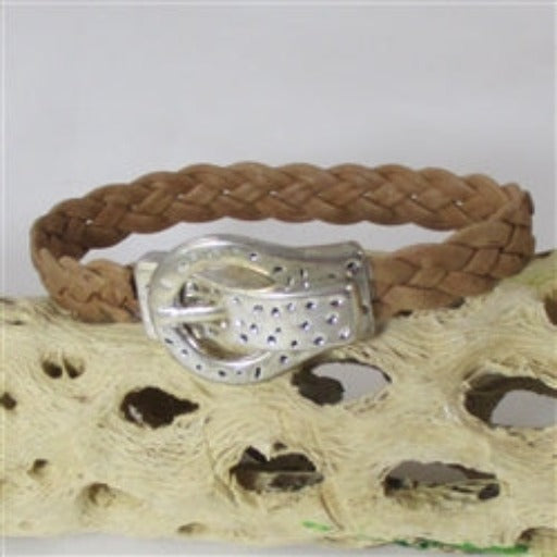 Brown Braided Leather Bracelet Buckle Clasp Unisex - VP's Jewelry