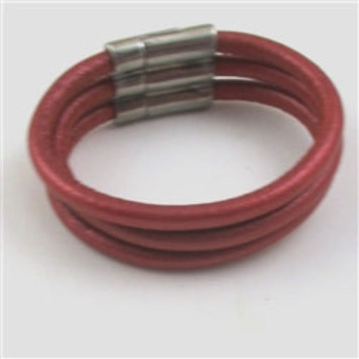 Daring Metallic Rose Leather Cord Cuff Bracelet Triple Strand - VP's Jewelry