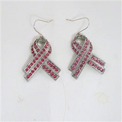 Pink awareness rhinestone earrings