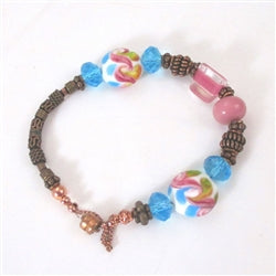 Copper Pink and Turquoise Bead Bracelet - VP's Jewelry 