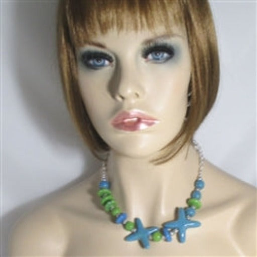 Buy Turquoise & green Kazuri fair trade bead necklace Starfish motif