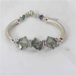 Smokey Crystal Cube & Silver Noodle Bracelet - VP's Jewelry 