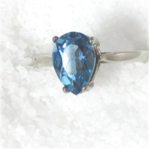 Woman's London Blue Topaz Pear Cut Gemstone Fashion Ring