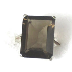 Emerald Cut Gemstone Smokey Quartz Sterling Silver Ring - VP's Jewelry  
