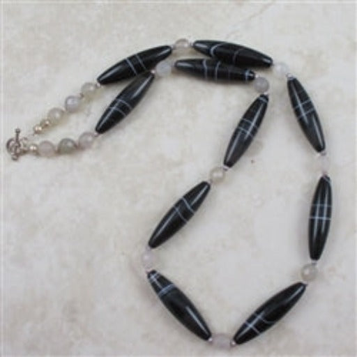 Black Banded Agate Bead Necklace - VP's Jewelry