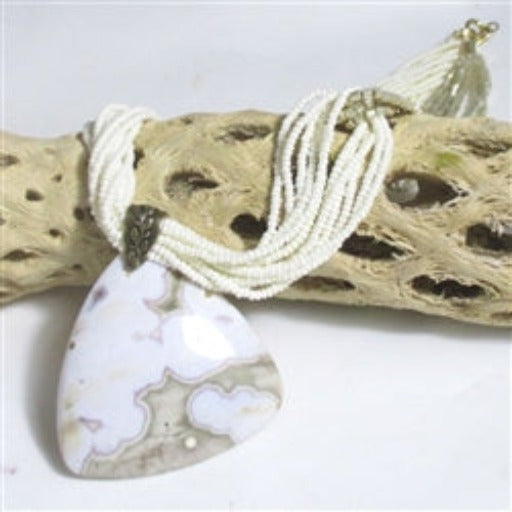 Ivory Multi-strand Necklace with Gemstone Pendant - Ocean Jasper - VP's Jewelry