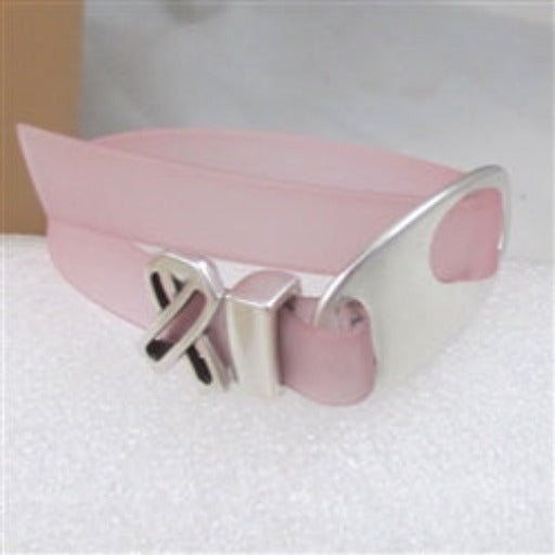 Classic ultra-light pink PVC  cord bracelet with silver buckle clasp & awareness ribbon