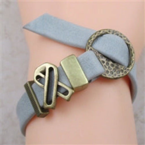 Grey Leather Cord Awareness Ribbon Bracelet Buckle Clasp - VP's Jewelry 