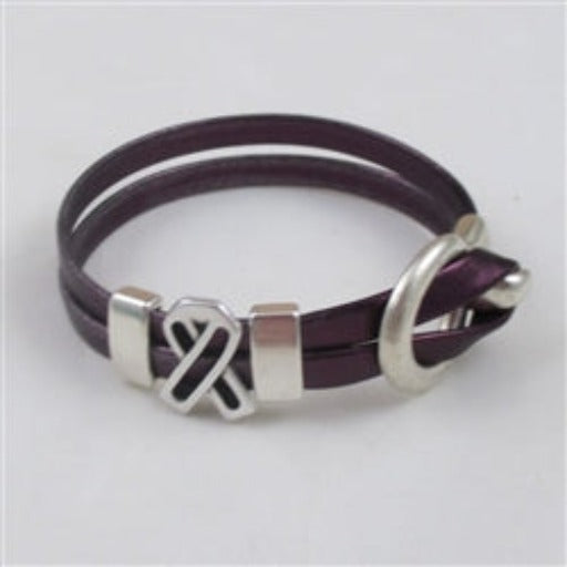 Purple Metallic Leather Cord Awareness Bracelet - VP's Jewelry 