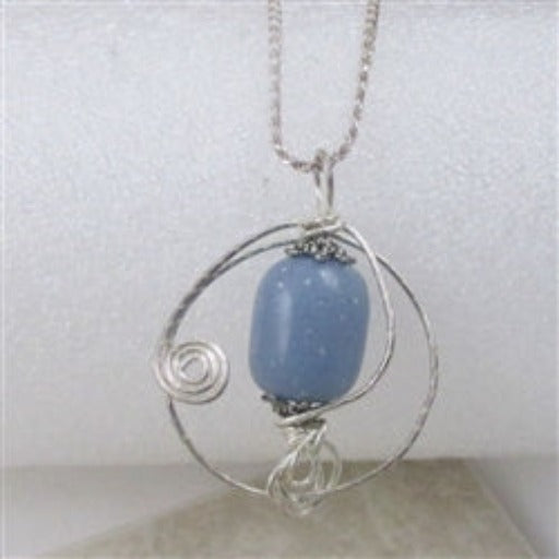 Angelite Pendant Wrapped in Sterling Silver on Silver Chain - VP's Jewelry