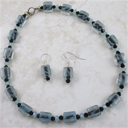 Aqua and Black Artisan Bead Necklace and Earrings - VP's Jewelry  