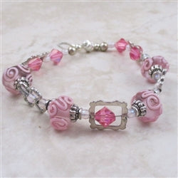 Hot Pink Glass Bead & Crystal Bracelet - VP's Jewelry