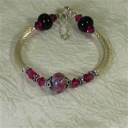 Rose and Black Lampwork Glass Bead & Noodle Bracelet - VP's Jewelry