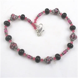 Black and Rose Handmade Artisan Bead Necklace - VP's Jewelry 