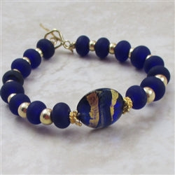 Royal Blue and Gold Handmade Artisan Bead Bracelet - VP's Jewelry  