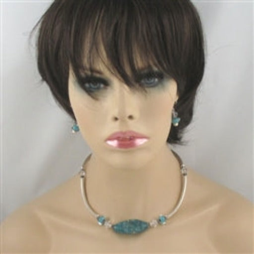 Aqua Handmade Artisan Bead Necklace & Earring Set - VP's Jewelry 