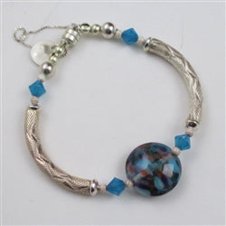Blue Artisan Lentil & Silver Bangle Bracelet - VP's Jewelry  