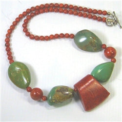 Chunky Turquoise Necklace Big Bold Red Ax Focus - VP's Jewelry
